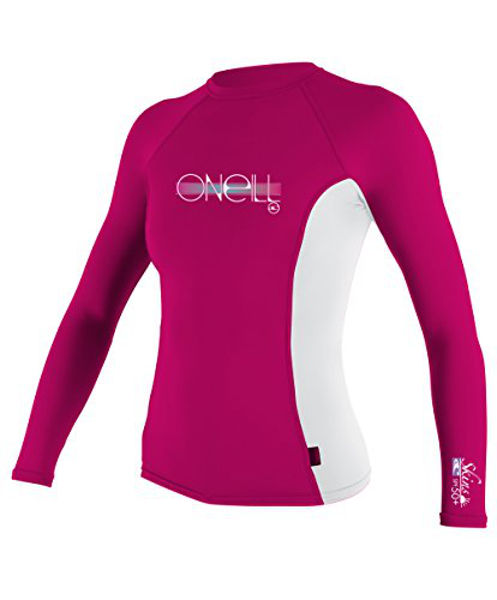 O'Neill - Girls Skins L/S Rash Vest - White/Pink-Magic Toast